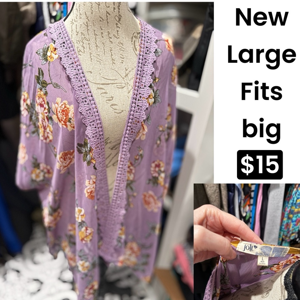 Jolie Lavender Floral Crochet-Trim Open Cardigan